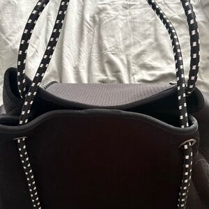 CALIA by Carrie Underwood Black Neoprene Tote with Patterned Rope Handles